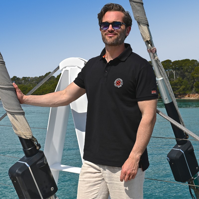 Polo noir "200 ans du sauvetage en mer"